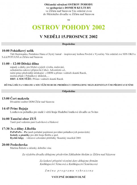 OSTROV POHODY PROGRAM 2002